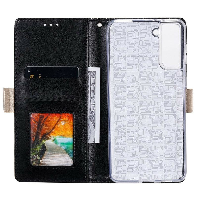 Nahkakotelo Samsung Galaxy S21 5G Suojaketju Kuori Lace Strap Kolikkokukkaro