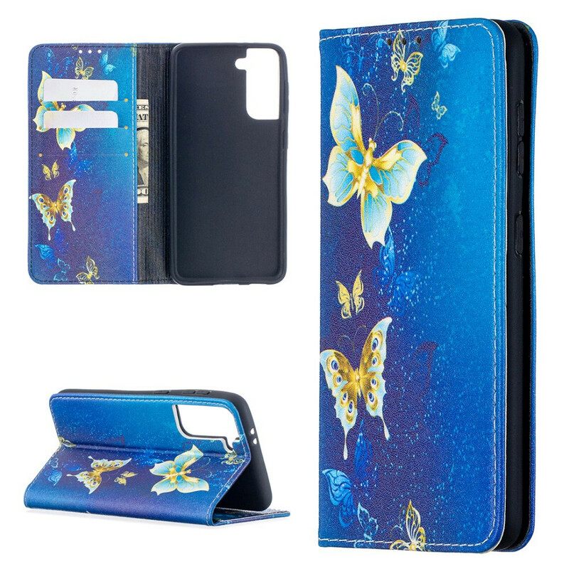 Puhelinkuoret Samsung Galaxy S21 5G Kotelot Flip Värikkäät Perhoset