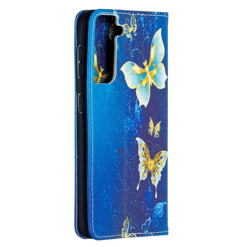 Puhelinkuoret Samsung Galaxy S21 5G Kotelot Flip Värikkäät Perhoset