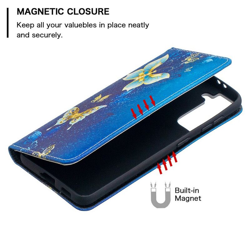 Puhelinkuoret Samsung Galaxy S21 5G Kotelot Flip Värikkäät Perhoset