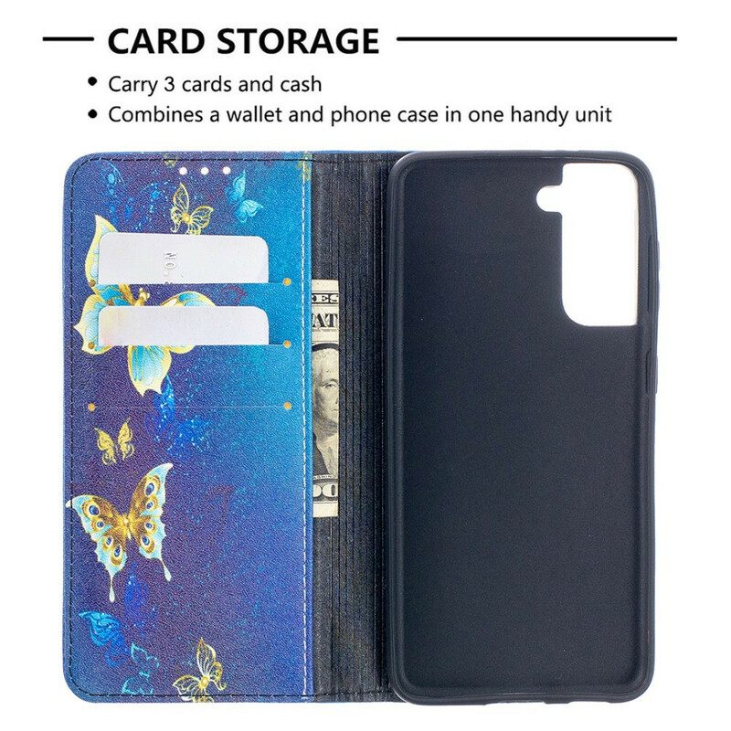 Puhelinkuoret Samsung Galaxy S21 5G Kotelot Flip Värikkäät Perhoset