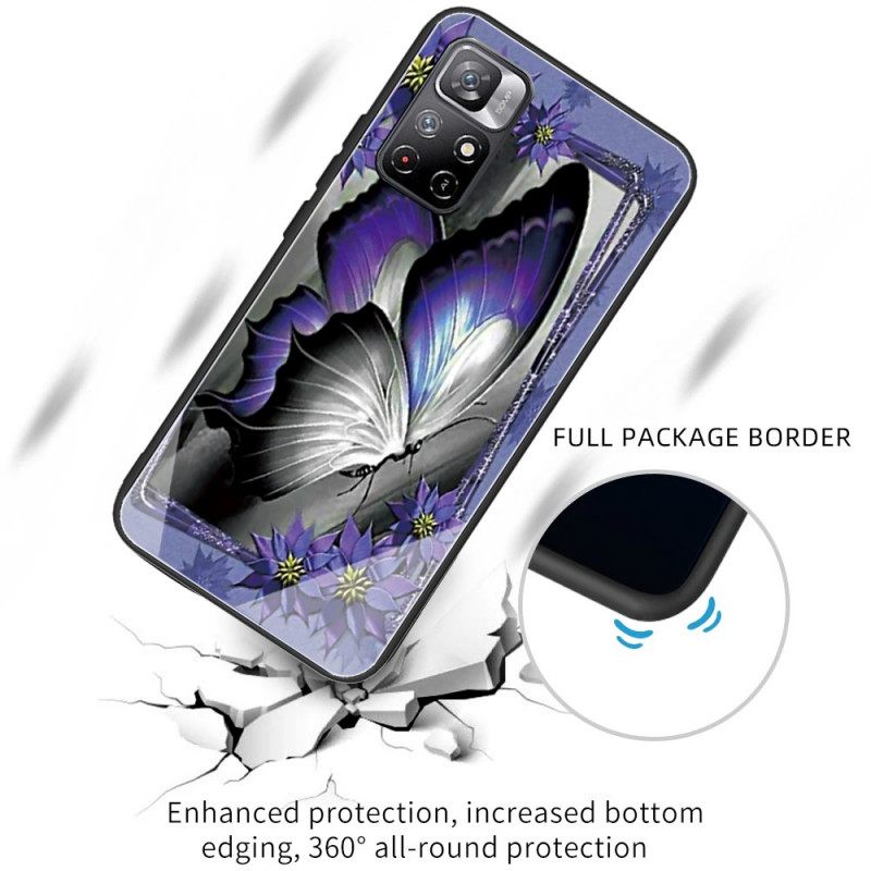 Kuori Poco M4 Pro 5G Purple Butterfly Karkaistu Lasi