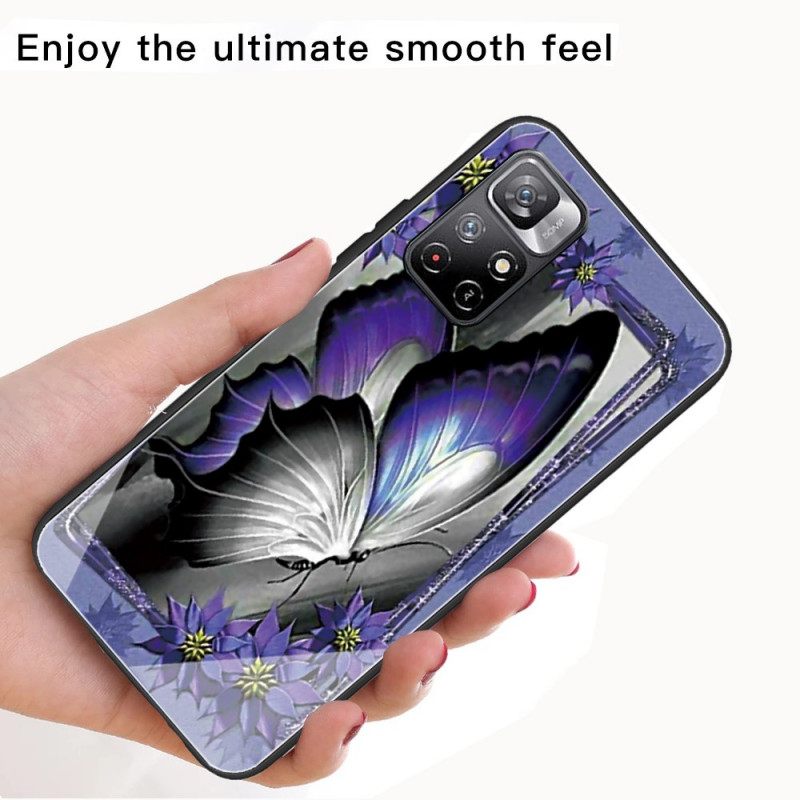 Kuori Poco M4 Pro 5G Purple Butterfly Karkaistu Lasi