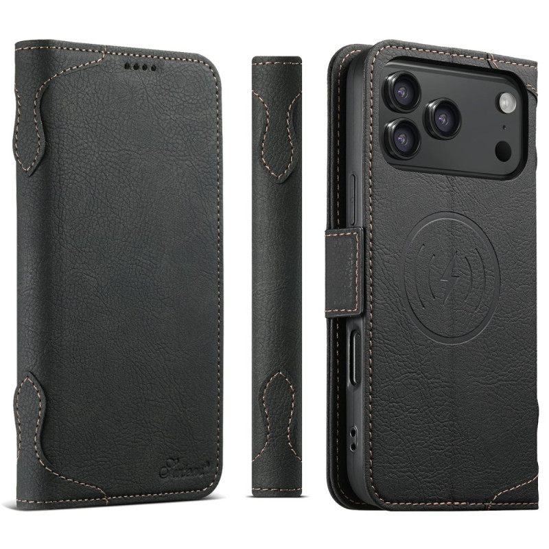 Nahkakotelo iPhone 17 Pro Magsafe-yhteensopiva Litsikuvioinen