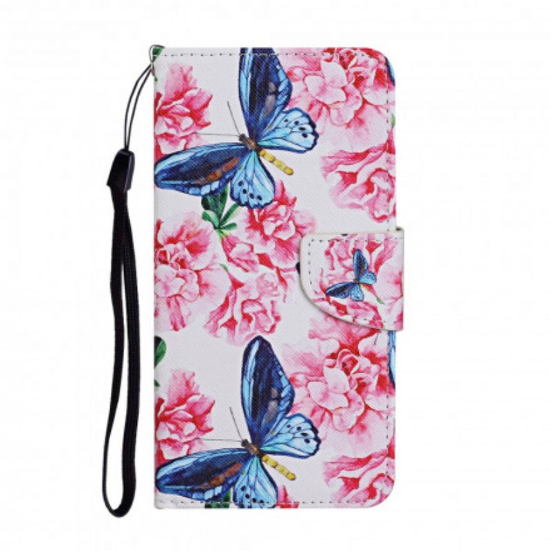 Kotelot Samsung Galaxy A52 4G / A52 5G / A52s 5G Floral Butterflies Lanyard