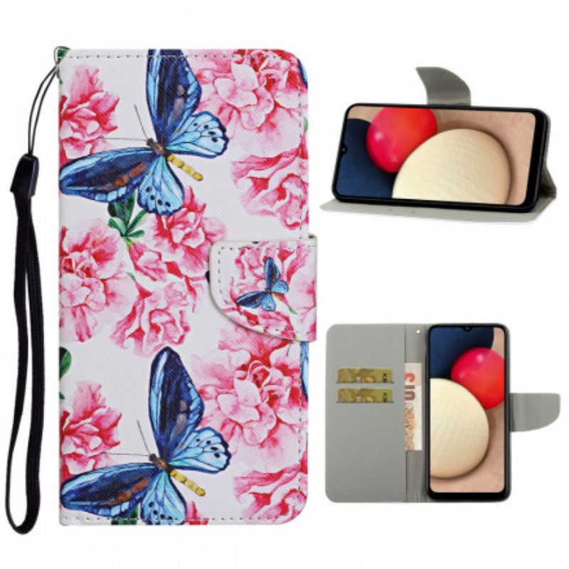 Kotelot Samsung Galaxy A52 4G / A52 5G / A52s 5G Floral Butterflies Lanyard
