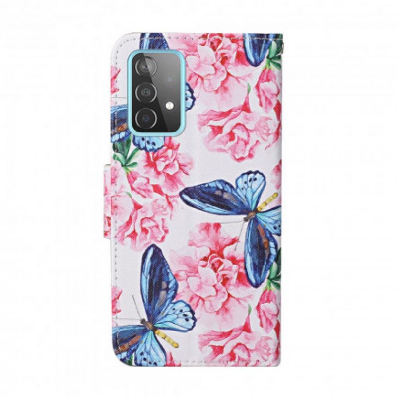Kotelot Samsung Galaxy A52 4G / A52 5G / A52s 5G Floral Butterflies Lanyard