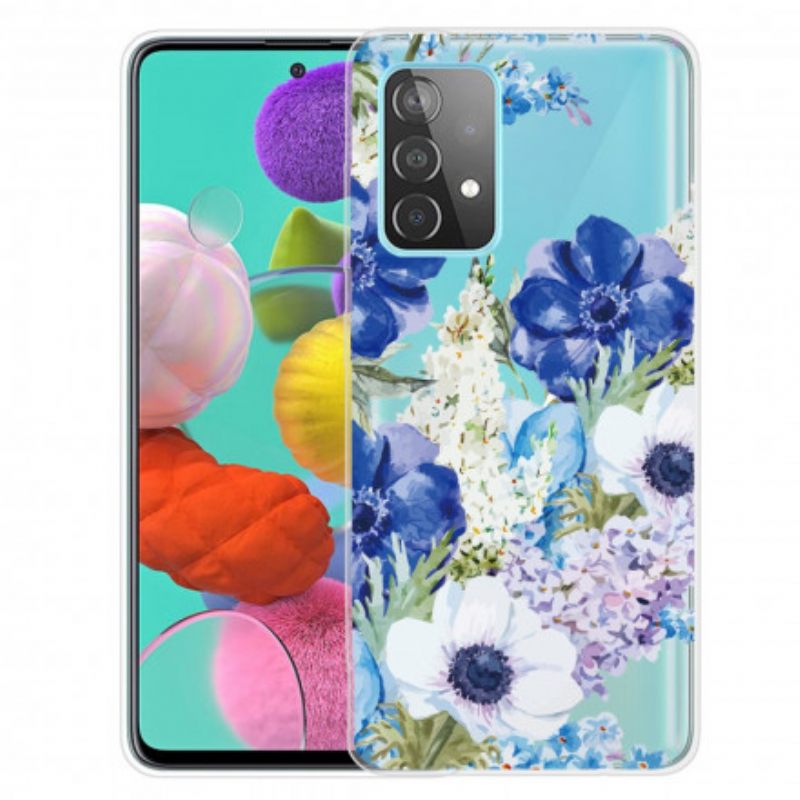 Kuori Samsung Galaxy A52 4G / A52 5G / A52s 5G Saumaton Akvarelli Sininen Kukka