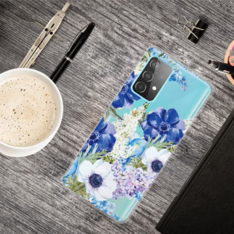 Kuori Samsung Galaxy A52 4G / A52 5G / A52s 5G Saumaton Akvarelli Sininen Kukka