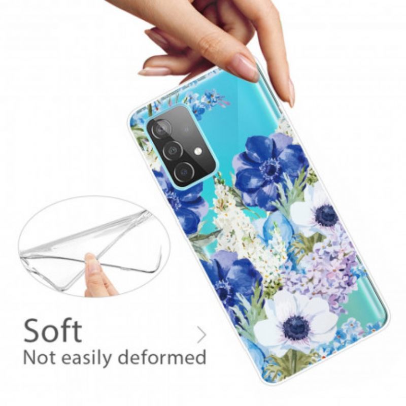 Kuori Samsung Galaxy A52 4G / A52 5G / A52s 5G Saumaton Akvarelli Sininen Kukka