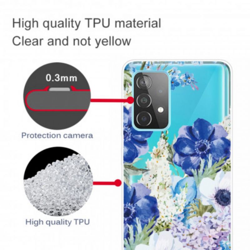 Kuori Samsung Galaxy A52 4G / A52 5G / A52s 5G Saumaton Akvarelli Sininen Kukka