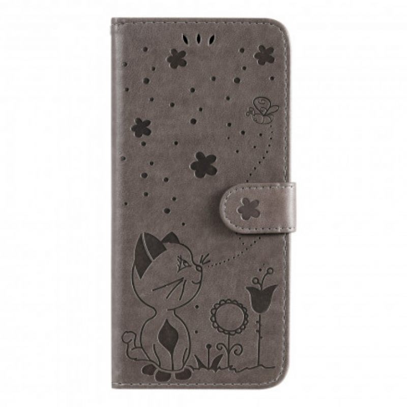 Flip Case Xiaomi Redmi 10 Suojaketju Kuori Kissa Ja Mehiläinen Kaulanauhassa