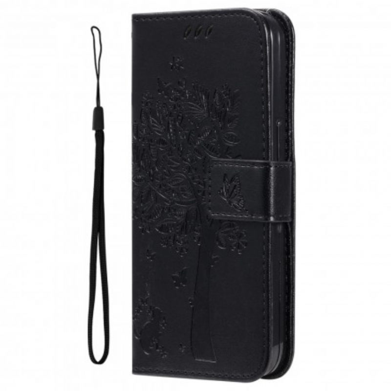 Flip Case Xiaomi Redmi 10 Suojaketju Kuori Tree And Strappy Cat
