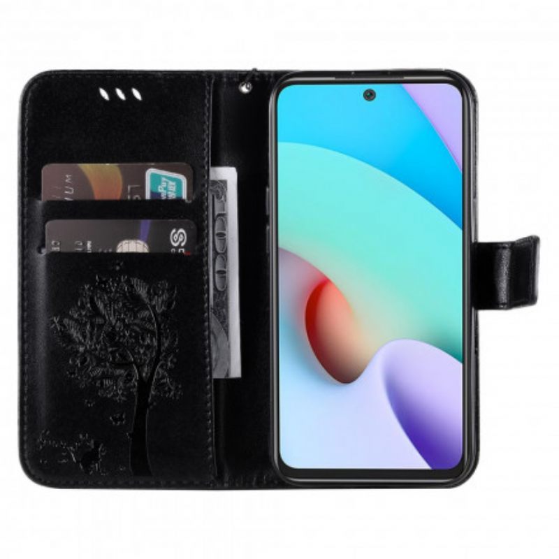 Flip Case Xiaomi Redmi 10 Suojaketju Kuori Tree And Strappy Cat