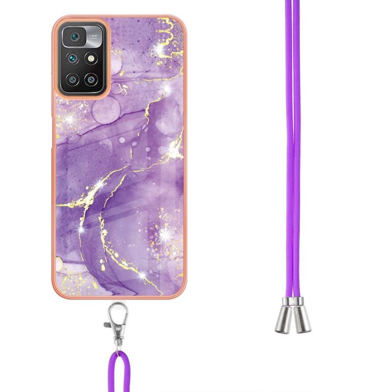 Kuori Xiaomi Redmi 10 Kiristysnyörillä Cord Marble Designille