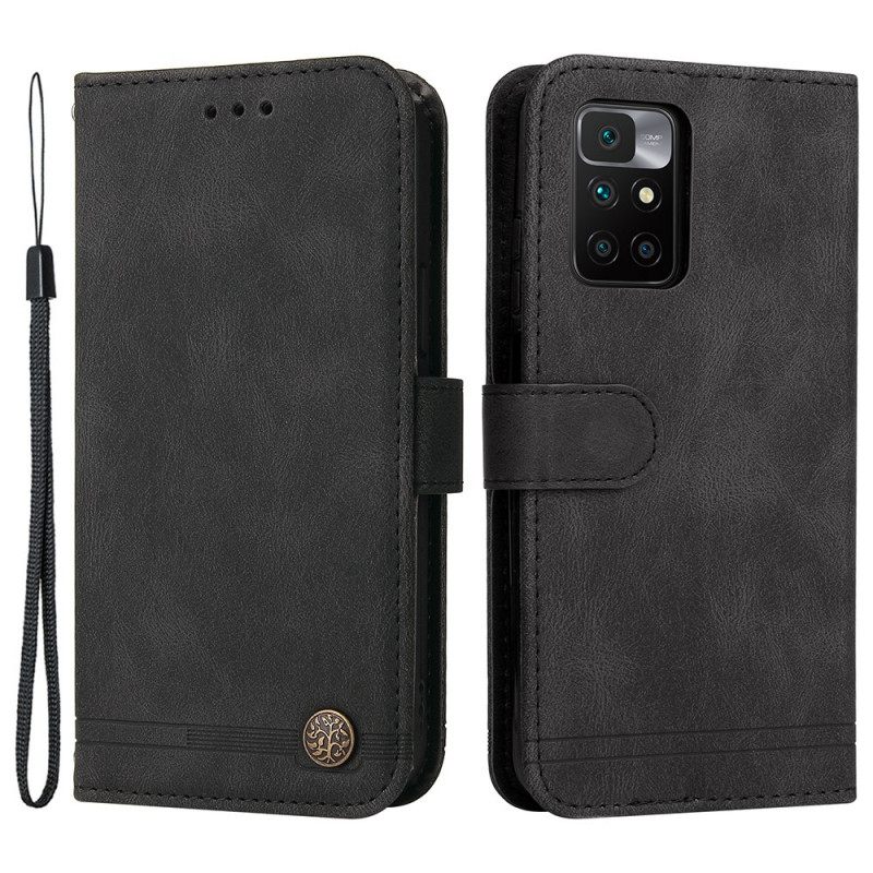 Nahkakotelo Xiaomi Redmi 10 Faux Leather Niitti Ja Nauha