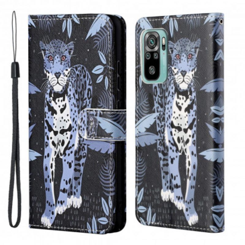 Nahkakotelo Xiaomi Redmi 10 Suojaketju Kuori Leopard Hihnalla