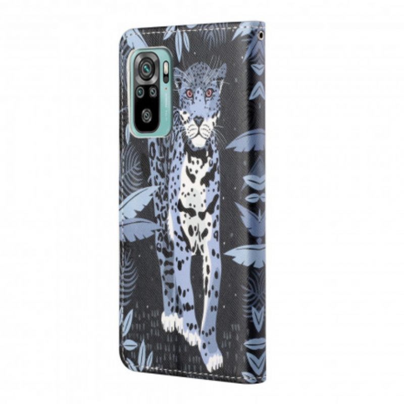 Nahkakotelo Xiaomi Redmi 10 Suojaketju Kuori Leopard Hihnalla