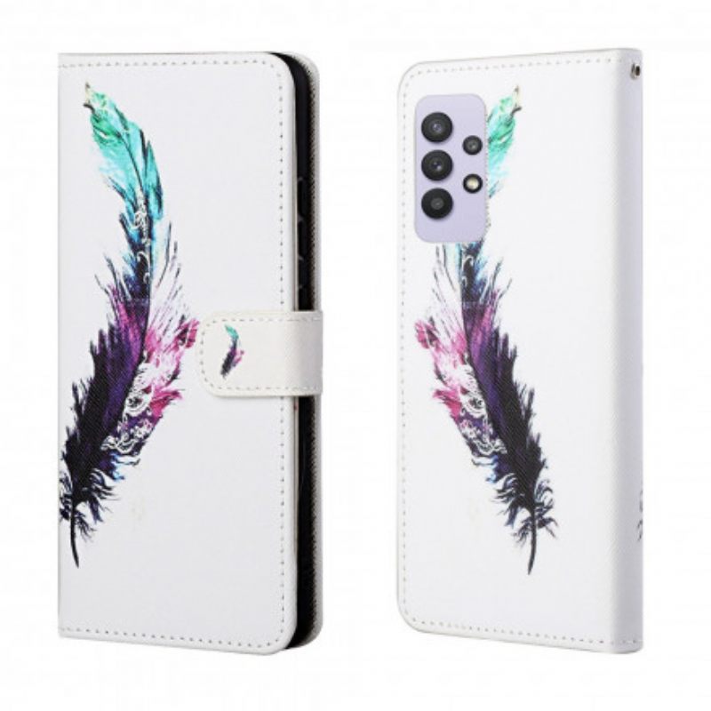 Flip Case Samsung Galaxy A32 4G Suojaketju Kuori Feather Kaulanauhalla