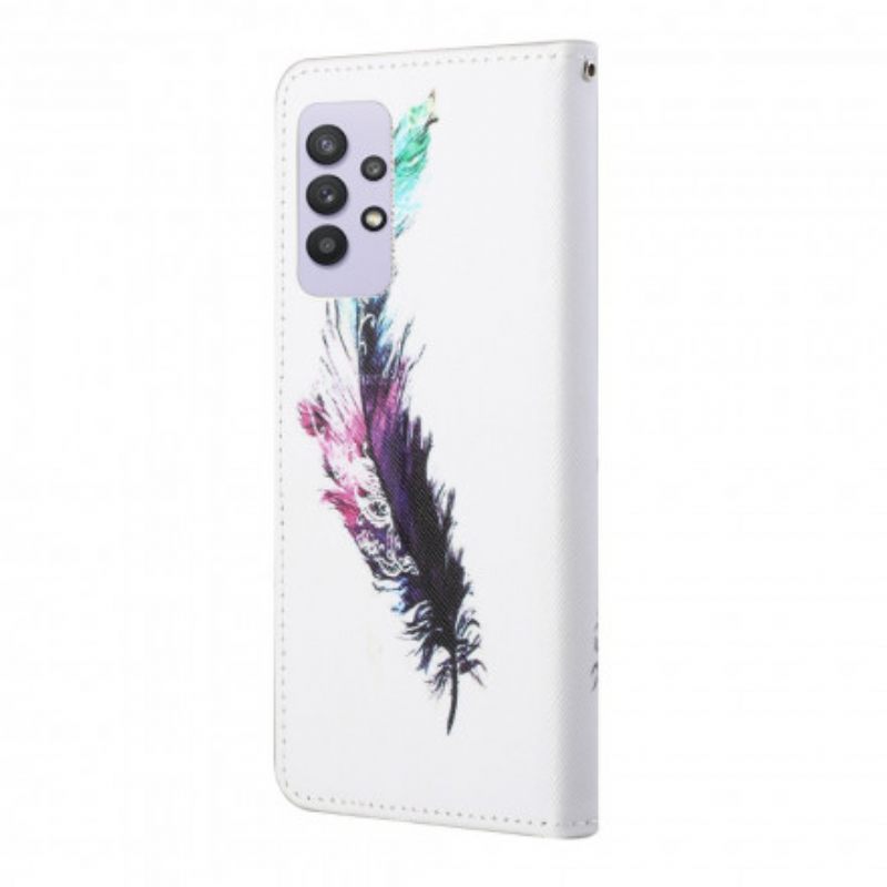 Flip Case Samsung Galaxy A32 4G Suojaketju Kuori Feather Kaulanauhalla