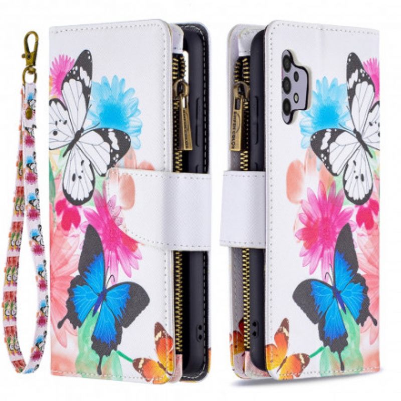 Kotelot Samsung Galaxy A32 4G Butterflies Vetoketjullinen Tasku