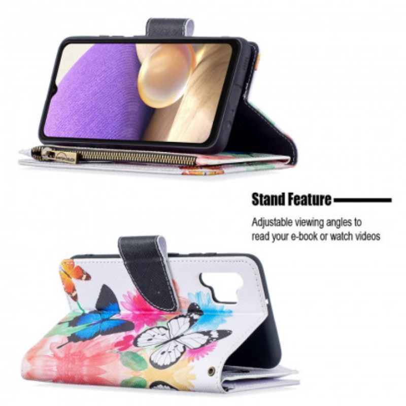 Kotelot Samsung Galaxy A32 4G Butterflies Vetoketjullinen Tasku