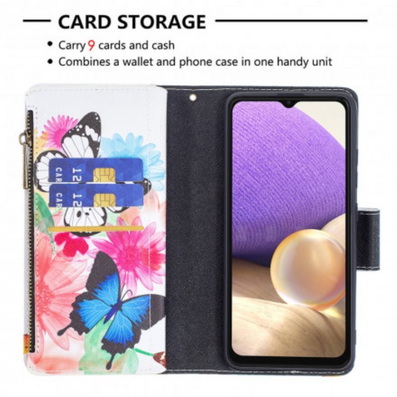 Kotelot Samsung Galaxy A32 4G Butterflies Vetoketjullinen Tasku