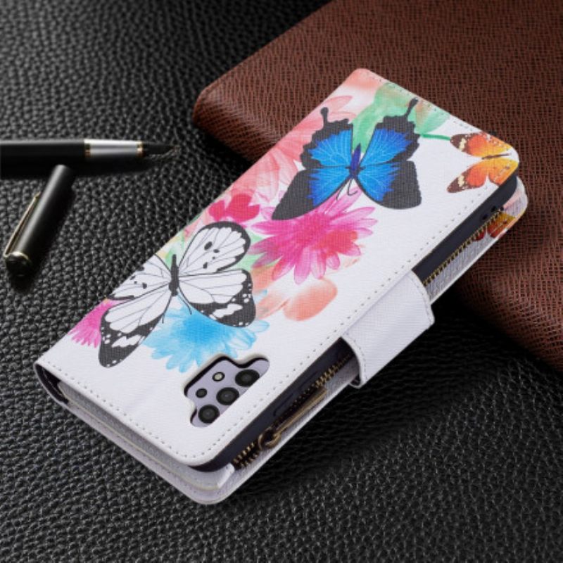 Kotelot Samsung Galaxy A32 4G Butterflies Vetoketjullinen Tasku