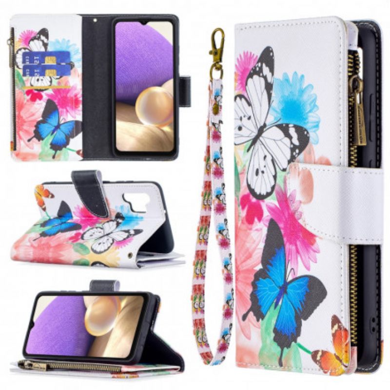 Kotelot Samsung Galaxy A32 4G Butterflies Vetoketjullinen Tasku