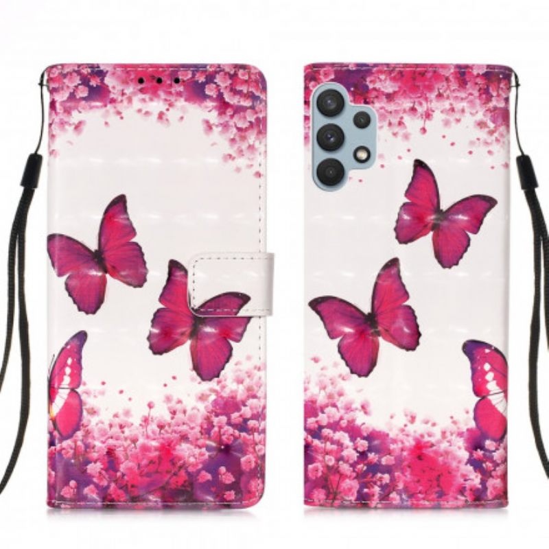 Nahkakotelo Samsung Galaxy A32 4G Red Butterflies