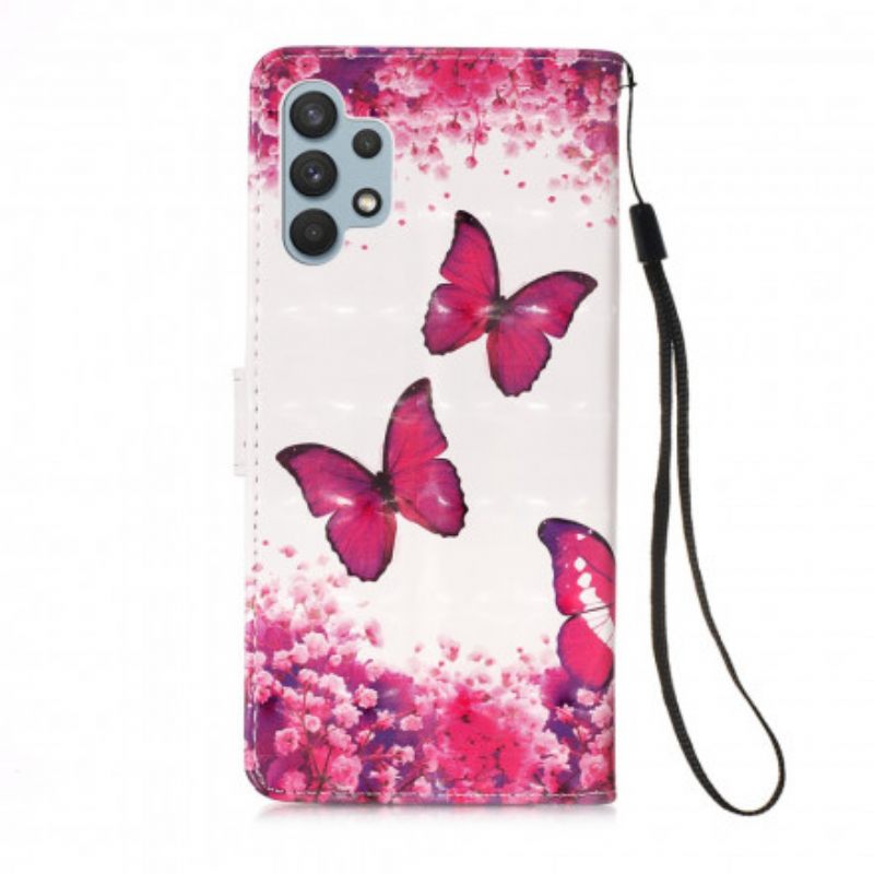 Nahkakotelo Samsung Galaxy A32 4G Red Butterflies