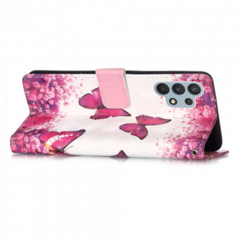 Nahkakotelo Samsung Galaxy A32 4G Red Butterflies
