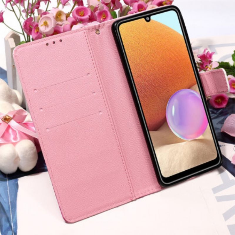 Nahkakotelo Samsung Galaxy A32 4G Red Butterflies