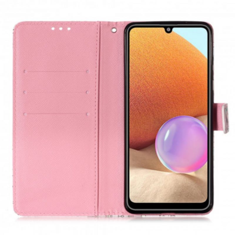 Nahkakotelo Samsung Galaxy A32 4G Red Butterflies