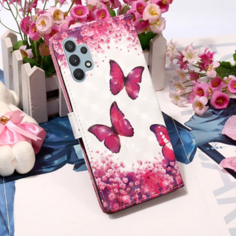 Nahkakotelo Samsung Galaxy A32 4G Red Butterflies