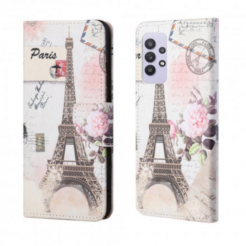 Nahkakotelo Samsung Galaxy A32 4G Retro Eiffel-torni