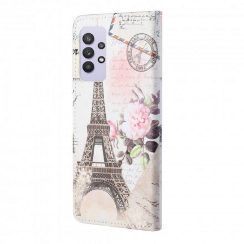 Nahkakotelo Samsung Galaxy A32 4G Retro Eiffel-torni