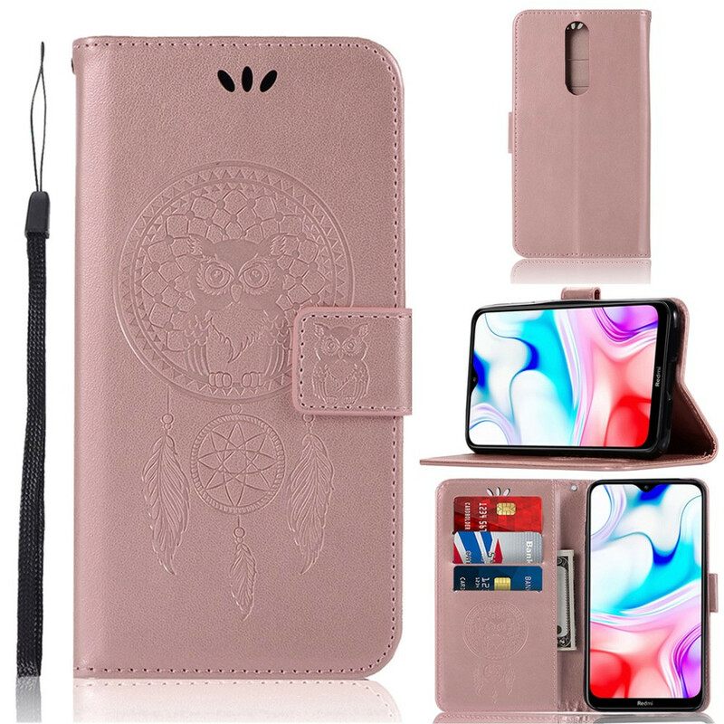 Nahkakotelo Xiaomi Redmi 8 Nahkaefekti Dreamcatcher Pöllö