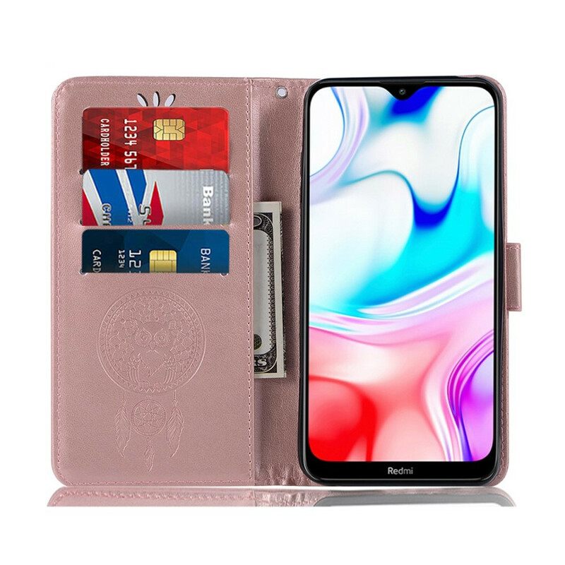 Nahkakotelo Xiaomi Redmi 8 Nahkaefekti Dreamcatcher Pöllö