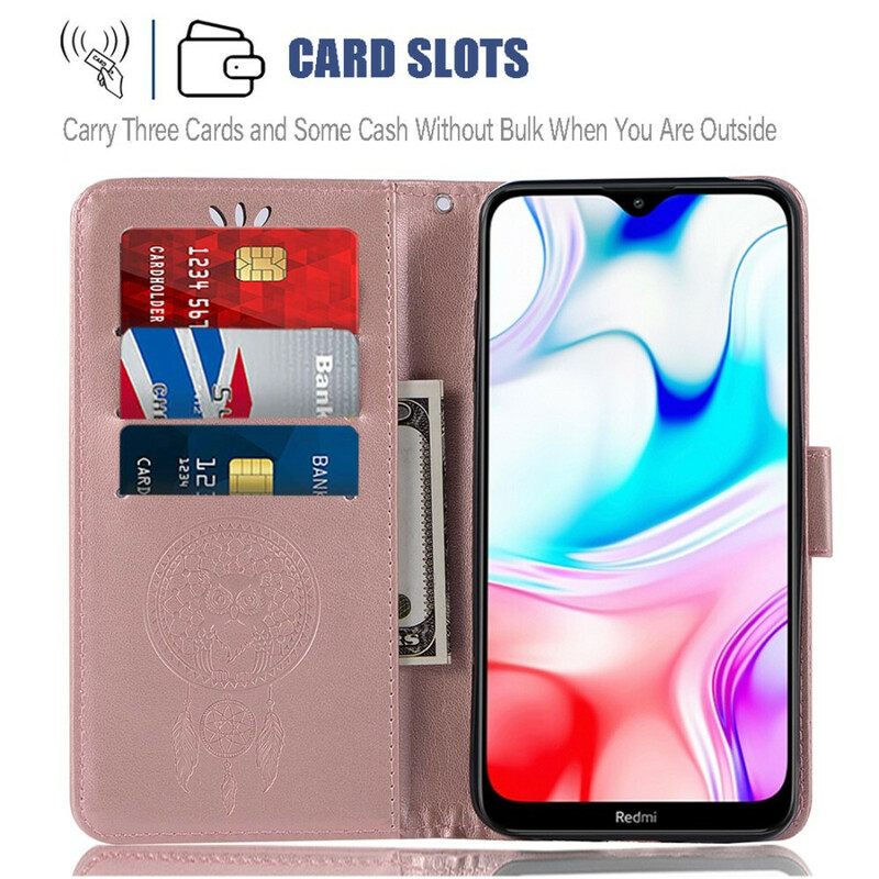 Nahkakotelo Xiaomi Redmi 8 Nahkaefekti Dreamcatcher Pöllö