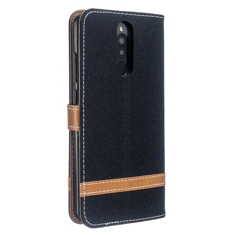 Nahkakotelo Xiaomi Redmi 8 Suojaketju Kuori Kangas- Ja Nahkaefektihihna