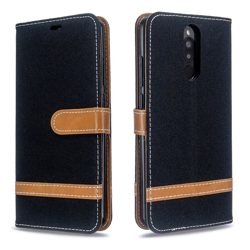 Nahkakotelo Xiaomi Redmi 8 Suojaketju Kuori Kangas- Ja Nahkaefektihihna