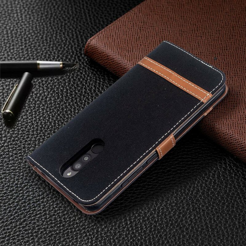 Nahkakotelo Xiaomi Redmi 8 Suojaketju Kuori Kangas- Ja Nahkaefektihihna