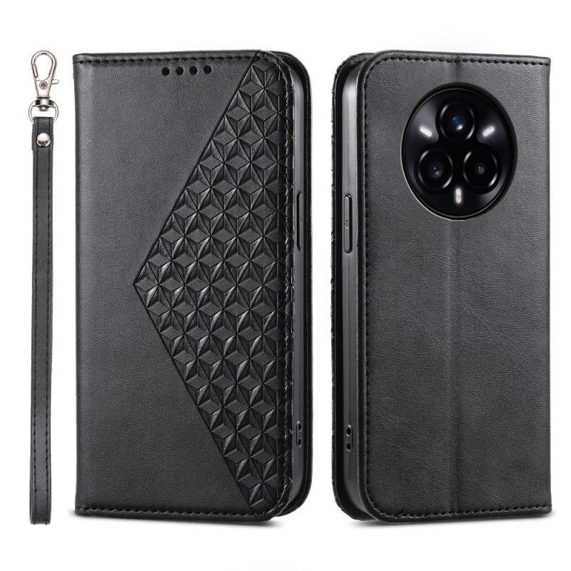 Nahkakotelo Realme 14 Pro 5g Teksturoitu Muotoilu Hummerilukon Hihnalla