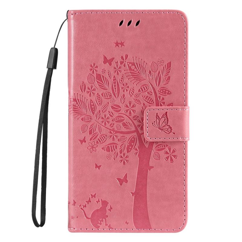 Kotelot Samsung Galaxy M52 5G Kukkiva Puu Ja Kissa