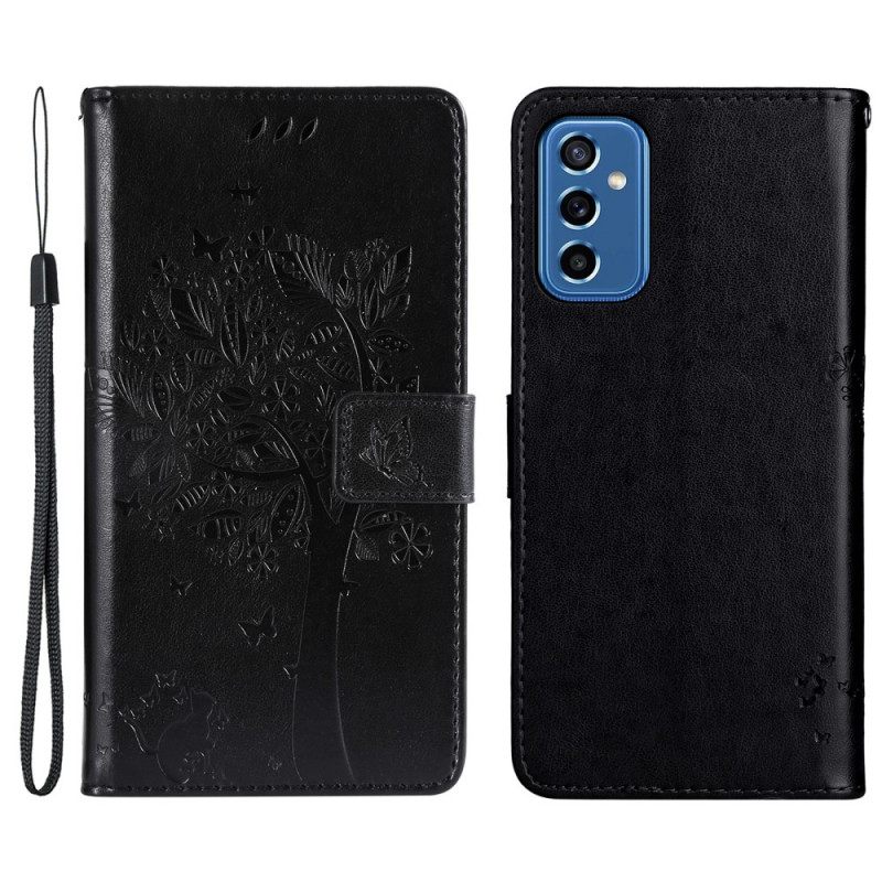 Kotelot Samsung Galaxy M52 5G Kukkiva Puu Ja Kissa