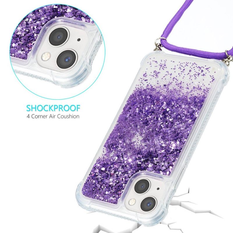 Kuori iPhone 14 Kiristysnyörillä Kiristysnauha Glitter Design