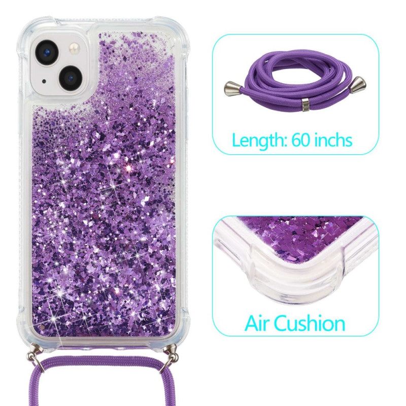 Kuori iPhone 14 Kiristysnyörillä Kiristysnauha Glitter Design
