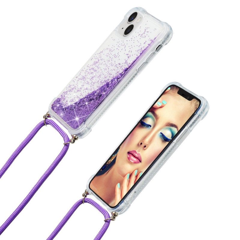 Kuori iPhone 14 Kiristysnyörillä Kiristysnauha Glitter Design