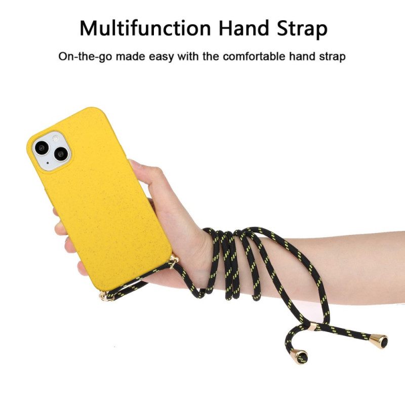 Kuori iPhone 14 Kiristysnyörillä Vehnänolkinauhalle
